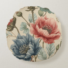 Classic, Elegant, Blue Rose Gold Flowers Pattern Rond Kussen