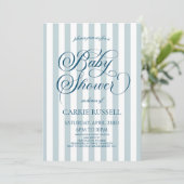 Classic Elegant Blue Stripes Boy Baby Shower Kaart (Staand voorkant)