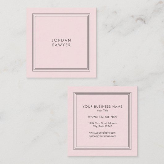Classic Elegant Blush Pink Triple Lijst Vierkante Visitekaartje (Voorkant / Achterkant)