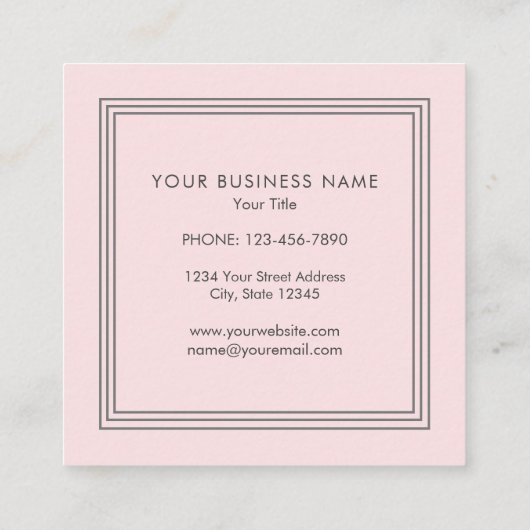 Classic Elegant Blush Pink Triple Lijst Vierkante Visitekaartje (Achterkant)