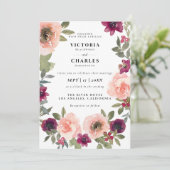 Classic Elegant Blush Waterverf Bloemen Huwelijk Kaart (Staand voorkant)