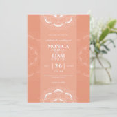 Classic Elegant Boho Mandala Coral Wedding Kaart (Staand voorkant)