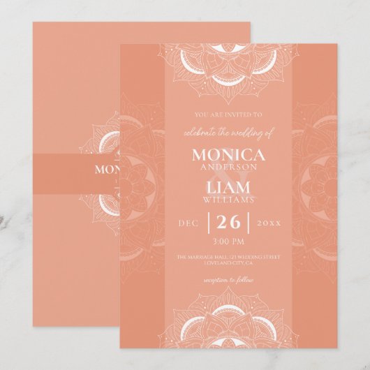 Classic Elegant Boho Mandala Coral Wedding Kaart (Voorkant / Achterkant)