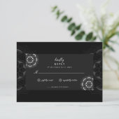 Classic Elegant Boho Mandala zwarte bruiloft RSVP Kaartje (Staand voorkant)