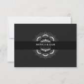 Classic Elegant Boho Mandala zwarte bruiloft RSVP Kaartje (Achterkant)