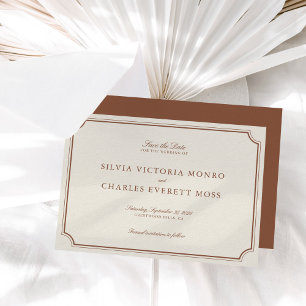 Classic Elegant Bruin & Ecru Bruiloft Save the Dat