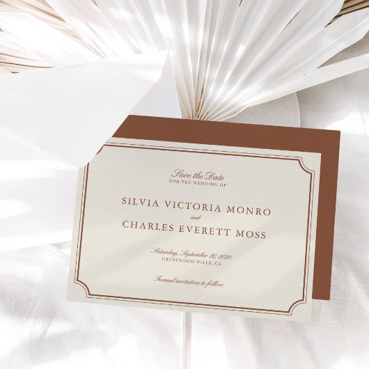 Classic Elegant Bruin & Ecru Bruiloft Save the Dat