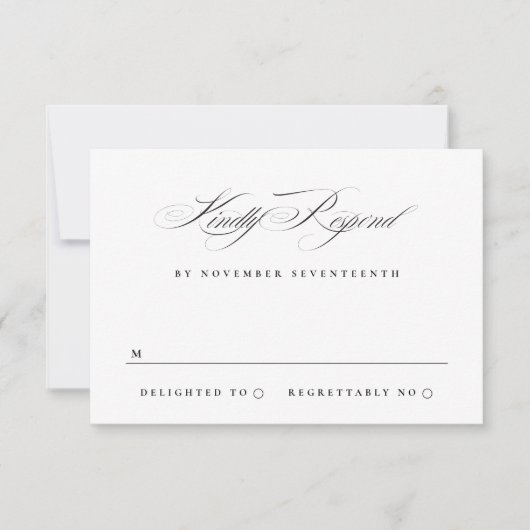 Classic Elegant Calligrafie Zwart Stropdas bruilof RSVP Kaartje (Voorkant)