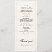 Classic elegant calligraphy black ivory wedding programmakaart (Achterkant)