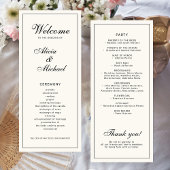 Classic elegant calligraphy black ivory wedding programmakaart