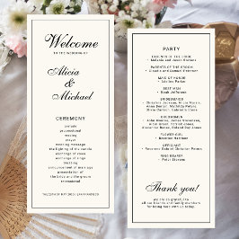 Classic elegant calligraphy black ivory wedding programmakaart
