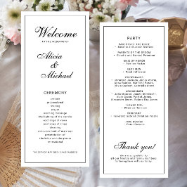 Classic elegant calligraphy black white wedding programmakaart
