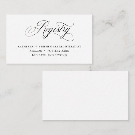 Classic Elegant Calligraphy Cadeau Registry Kaarte Informatiekaartje (Voorkant / Achterkant)