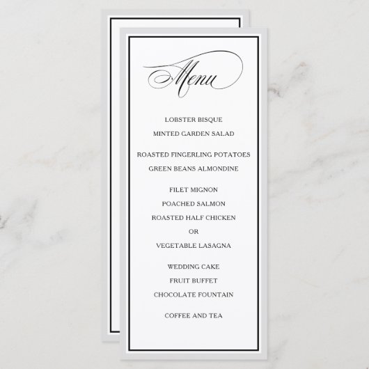Classic Elegant Calligraphy Script Wedding Menu (Voorkant / Achterkant)