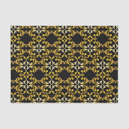 Classic Elegant Chic Gold en Black Damask Patroon Tissuepapier (Voorkant)