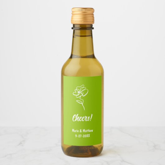 Classic & Elegant Citrus Green Floral Sketch Wijn Etiket (Voorkant)