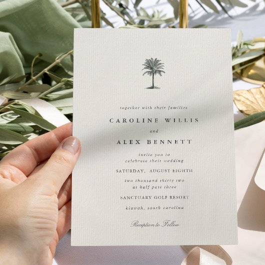 Classic Elegant Coastal Palm Tree Wedding Kaart