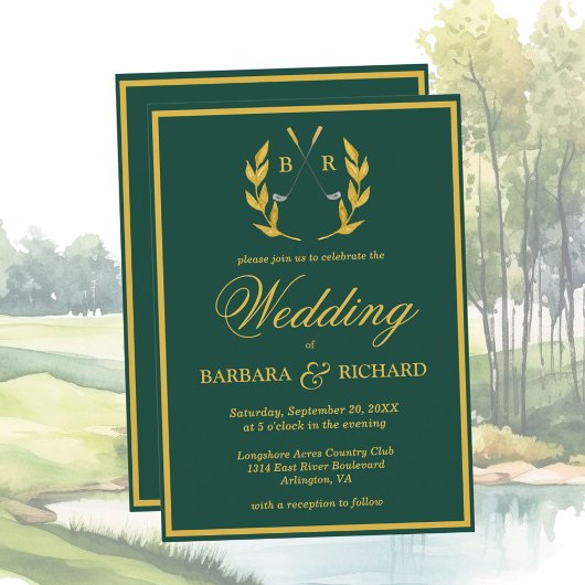 Classic Elegant Custom Golf Theme Wedding Kaart
