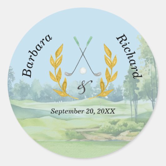 Classic Elegant Custom Golf Theme Wedding Ronde Sticker (Voorkant)