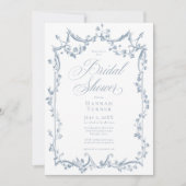 Classic Elegant Dusty Blue Delicate Floral Shower Kaart (Voorkant)