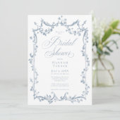 Classic Elegant Dusty Blue Delicate Floral Shower Kaart (Staand voorkant)