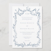 Classic Elegant Dusty Blue Delicate Floral Wedding Kaart (Voorkant)