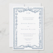Classic Elegant Dusty Blue Floral Frame Wedding Kaart (Voorkant)