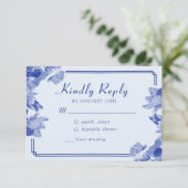 Classic Elegant Dusty Blue Flower Chinoiserie RSVP (Staand voorkant)