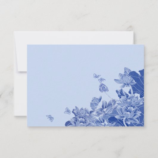 Classic Elegant Dusty Blue Flower Chinoiserie RSVP (Achterkant)