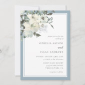 Classic Elegant Dusty Blue Ivory Floral Wedding Kaart (Voorkant)