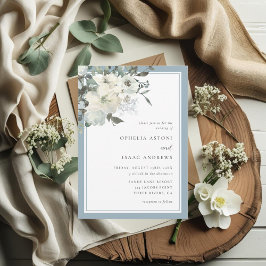 Classic Elegant Dusty Blue Ivory Floral Wedding Kaart