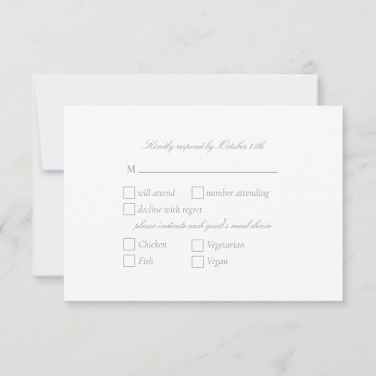 Classic Elegant Dusty Blue Script RSVP (Achterkant)