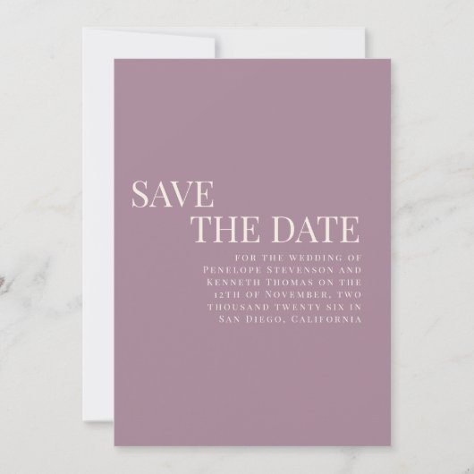 Classic Elegant Dusty Paars Wedding Couple Foto Save The Date (Voorkant)