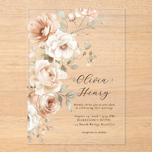 Classic Elegant Floral Acrylic Wedding Invitation Acryl Uitnodigingen (Voorkant)