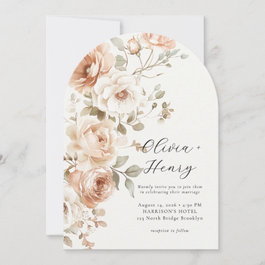 Classic Elegant Floral Arch Wedding Invitation Kaart (Voorkant)