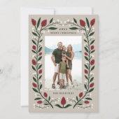 Classic Elegant Floral Lijst Kerstfoto Feestdagenkaart (Voorkant)