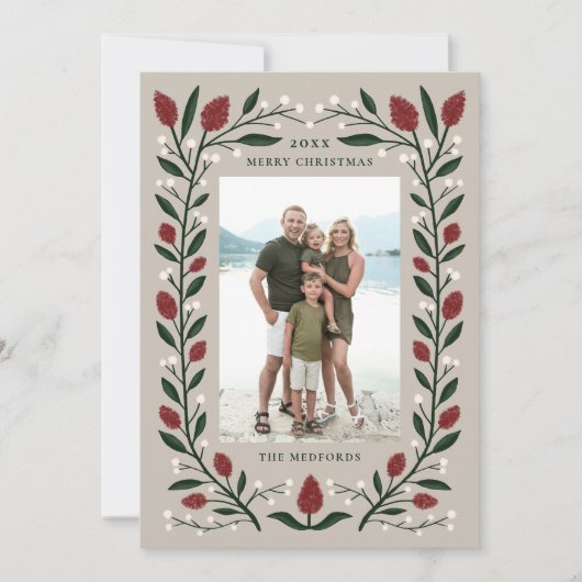 Classic Elegant Floral Lijst Kerstfoto Feestdagenkaart (Voorkant)