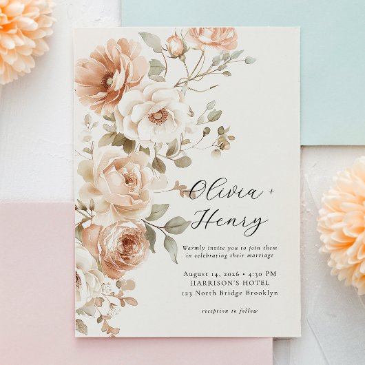 Classic Elegant Floral Wedding Invitation Kaart