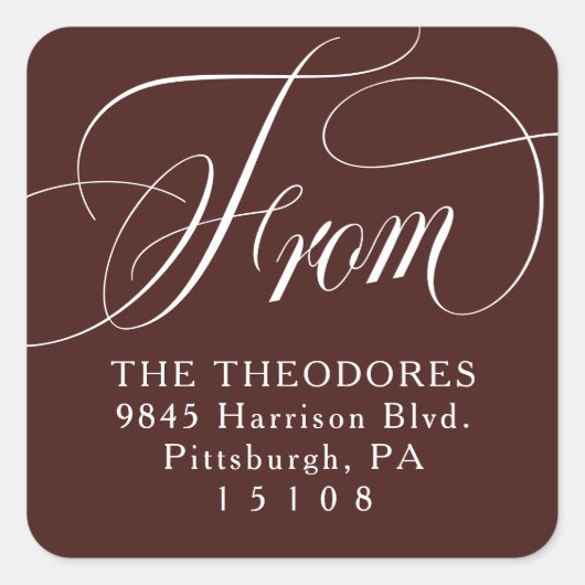 Classic elegant from maroon return address vierkante sticker (Voorkant)