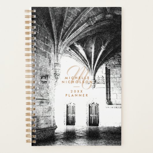 Classic Elegant Gothic Arch Stylish Monogram Planner (Voorkant)