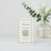 Classic Elegant Green Gingham Baby Shower Registry Informatiekaartje (Staand voorkant)