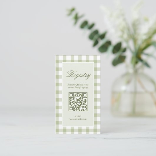 Classic Elegant Green Gingham Baby Shower Registry Informatiekaartje (Staand voorkant)