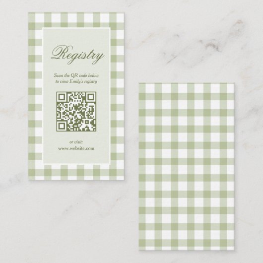 Classic Elegant Green Gingham Baby Shower Registry Informatiekaartje (Voorkant / Achterkant)