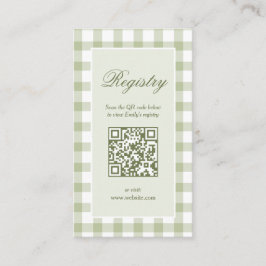 Classic Elegant Green Gingham Baby Shower Registry Informatiekaartje