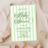 Classic Elegant Green Stripes Baby Shower Kaart