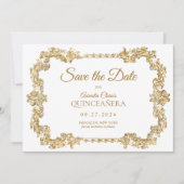 Classic Elegant Ivoor Wit Goud Lijst Quinceanera Aankondiging (Voorkant)