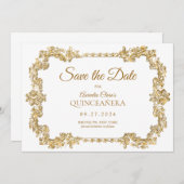 Classic Elegant Ivoor Wit Goud Lijst Quinceanera Aankondiging (Voorkant / Achterkant)