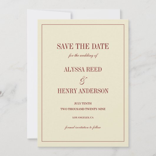 Classic Elegant Ivory Monogram Script Wedding Save The Date (Voorkant)