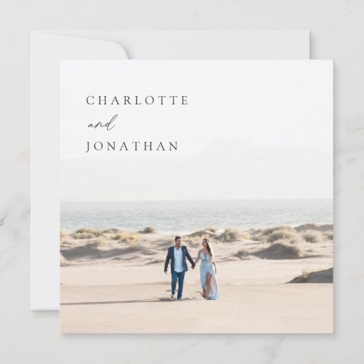 Classic Elegant Ivory Photo Square Weddenschap Kaart (Achterkant)