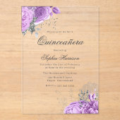 Classic Elegant Lavendel Roos & Silver Quinceanera Acryl Uitnodigingen (Voorkant)